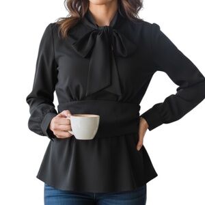 Grace Karin Beautiful Bow Tie Witchy Holiday Black Blouse Size XL